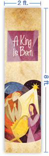 2x8 Vertical Church Banner of Manger - Parchment