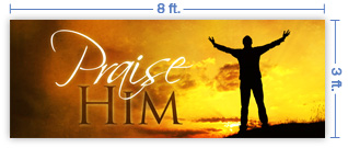 8x3 Horizontal Church Banner of Praise Him - Sunset